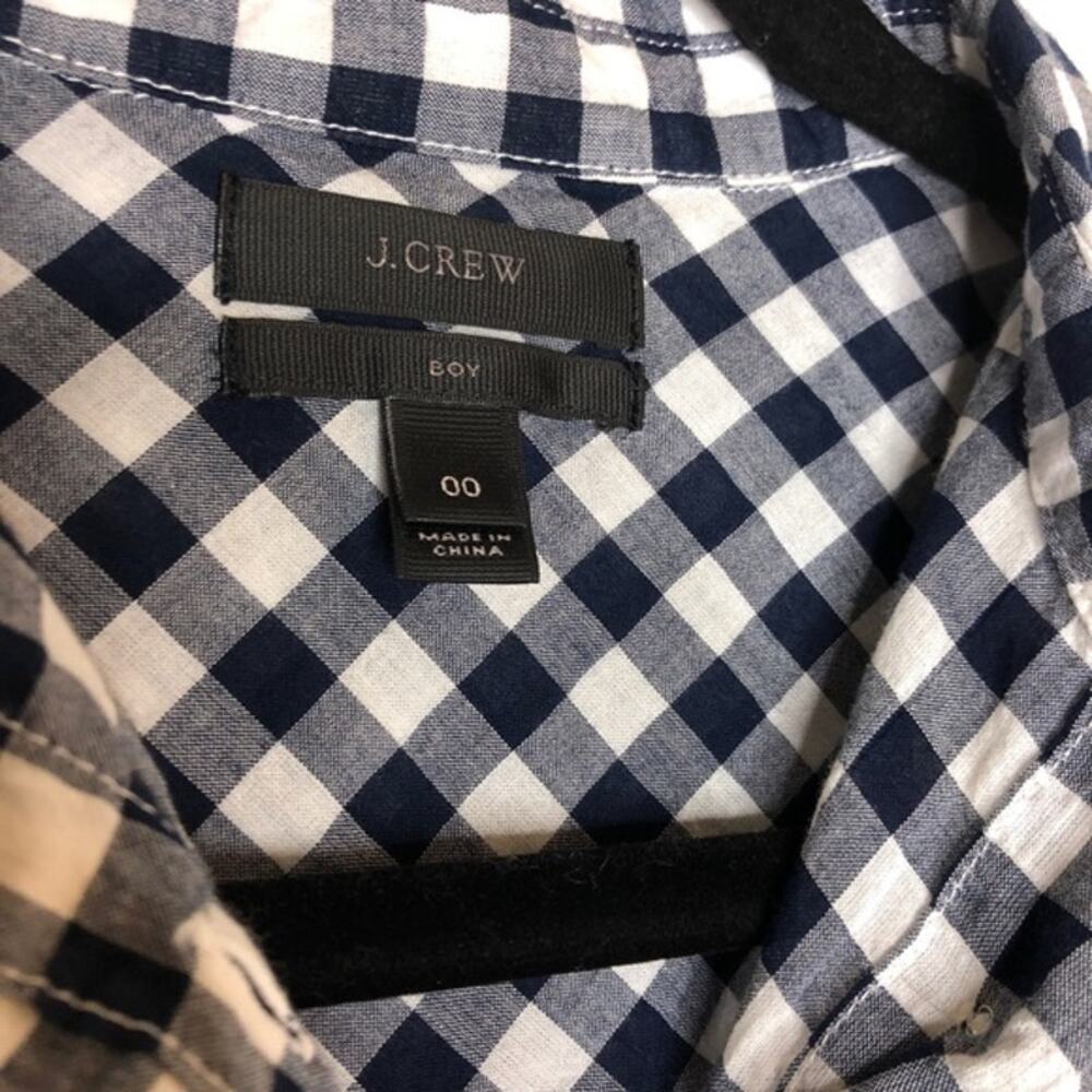 J.Crew Boy Fit Navy Gingham Crinkle Shirt 00 Classic Button Down Cotton - Picture 6 of 7